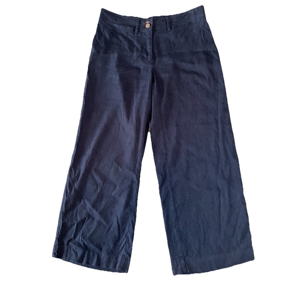 J. Jill Navy Sailor cropped wide leg linen blend stretch pants Double Button Sm